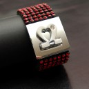 Large bracelet en strass rouge, fermeture coeur métal et strass