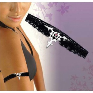 Bracelet tour de bras sexy en dentelles noir bijou motif tribal strass rose