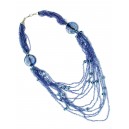 Collier en perles de verre façon Murano bleu reflets argents
